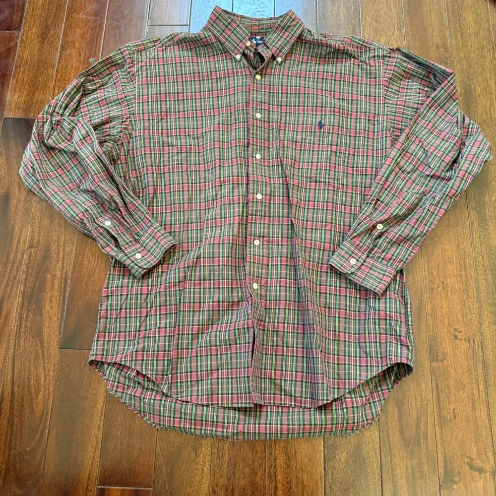 Polo‎ Ralph Lauren Plaid Button Down Shirt Mens Large Cotton Classic Preppy